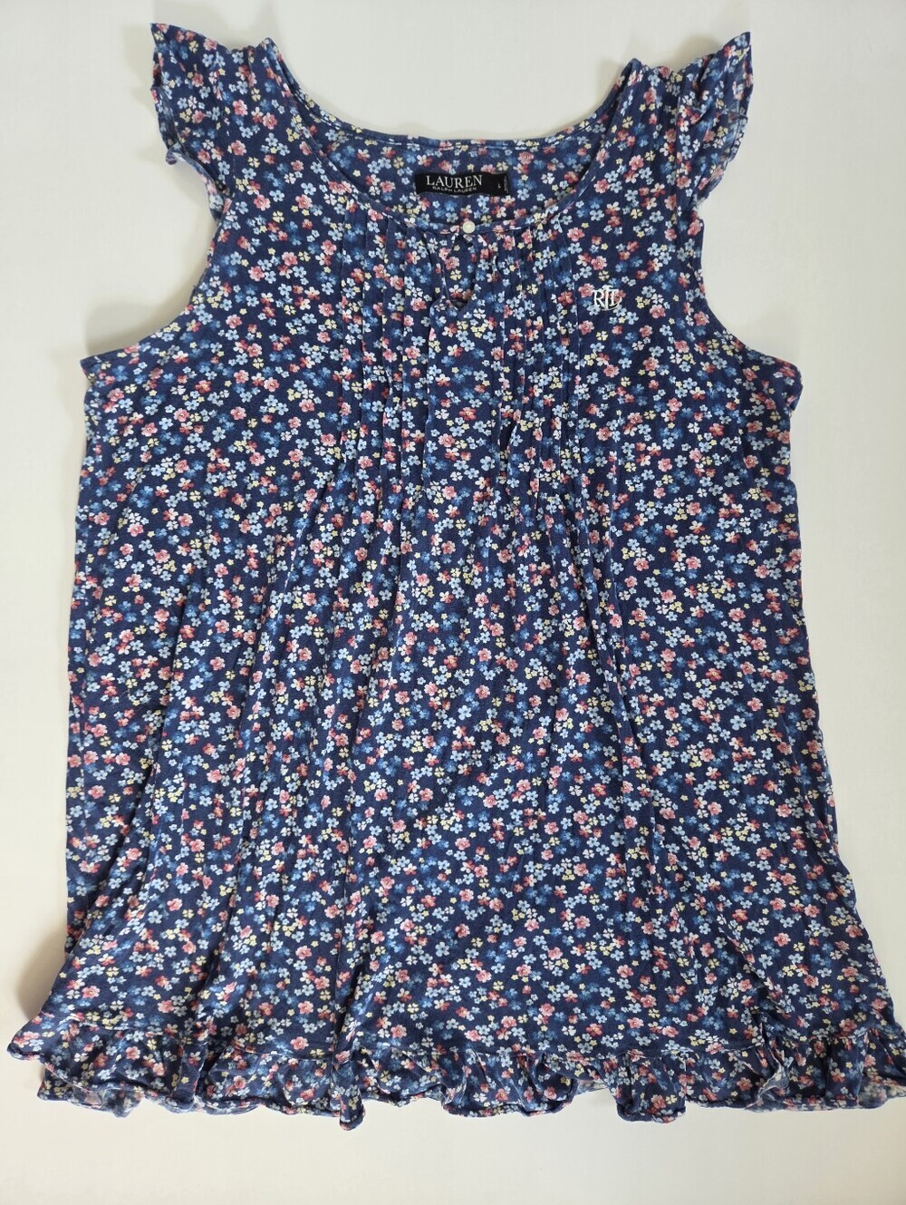 Lauren Ralph Lauren Blue floral ditsy feminine Flutter Sleeve Nightgown sz L